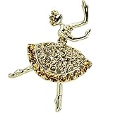 Ballerina Crystal Brooch Pin - Gold