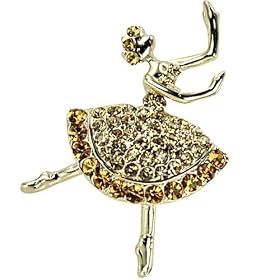 Ballerina Crystal Brooch Pin - Gold