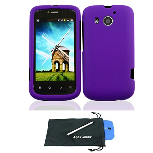 For Huawei Vision 2 II Rubberized Hard Snap On Phone Protector Cover with Stylus Pen and ApexGears (TM) Phone Bag (Purple)