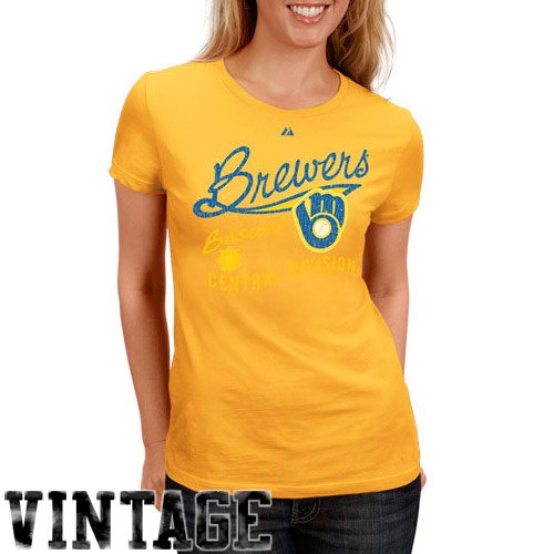 MLB Milwaukee Brewers Women's Short Sleeve Crew Neck Tee (Yellow Gold, Large)