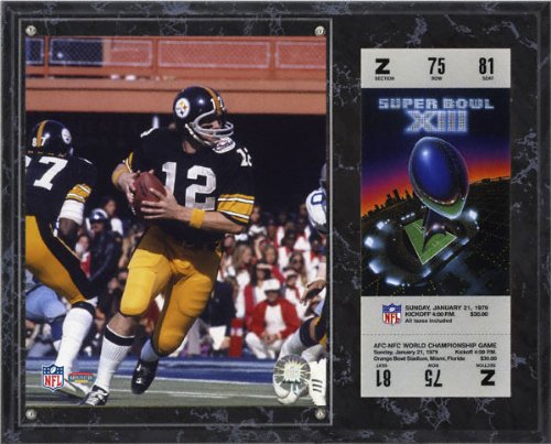 Terry Bradshaw Sublimated 12x15 Plaque | Details: Pittsburgh Steelers, Super Bowl XIII, with Replica ticket