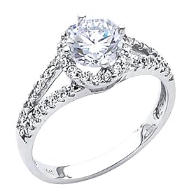 14K White Gold Round-cut Solitaire with Side Stone CZ Cubic Zirconia Ladies Wedding Engagement Ring Band - Size 4: The World Jewelry Center: Jewelry