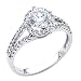 .925 Sterling Silver Round-cut CZ Cubic Ziconia Solitaire with side-stone Ladies Wedding Engagement Ring Band (Size 5 to 9)