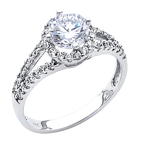 14K White Gold Round-cut Solitaire Side Stone 