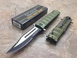 Tac Force Assisted Opening Rescue Tactical Pocket Folding Sawbaw Bowie Knife Outdoor Survival Camping Hunting w/ Glass Breaker - Green