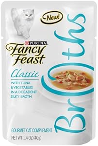 Fancy Feast Broths with Tuna and Vegetables Pet Food, 32-Pack