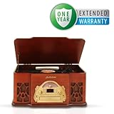 Electrohome EANOS502 4 In 1 Nostalgia Turntable Real Wood Stereo System with Record Player USB Recording MP3