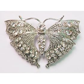 Fancy Silver-Tone Crystal Rhinestone Butterfly Brooch