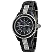 Oniss #ON8890-L Women's Stainless Steel Trim With Black Baguette Crystals Black Ceramic Watch