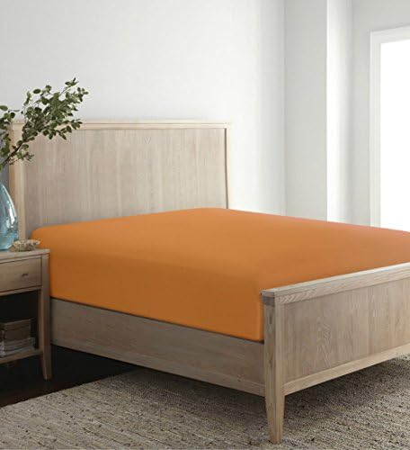 FT Home Fashion Solid Orange 100% Cotton Twin Size Fitted Sheet, 15 Inches Deep Pocket