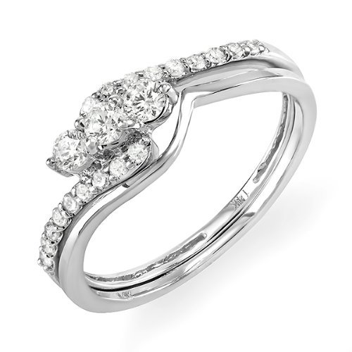 14k White Gold Round Diamond Ladies Bridal Ring Engagement Set