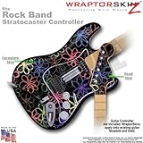 Kearas Flowers on Black WraptorSkinz Skin fits Rock Band Stratocaster Guitar for Nintendo Wii, XBOX 