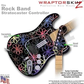 Kearas Flowers on Black WraptorSkinz Skin fits Rock Band Stratocaster Guitar for Nintendo Wii, XBOX 360, PS2 & PS3 (GUITAR NOT INCLUDED)