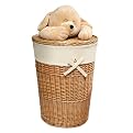 Badger Basket Company Round Hamper with Lid with Smile Plush Animal