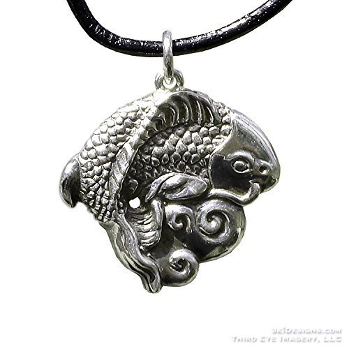 Koi Pendant - Solid Sterling Silver on 22" Leather Cord - Item: K1