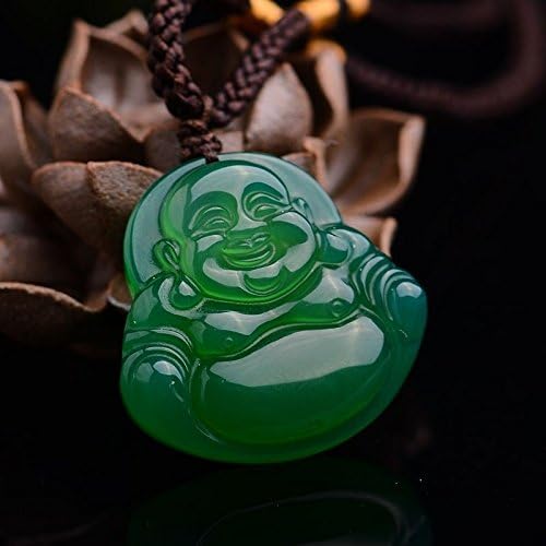 28X30MM Imperial Green Jade Buddha Bead Pendant Natural Hand-carved Chinese Jade Pendant Green Jade Carved Pendants Necklace