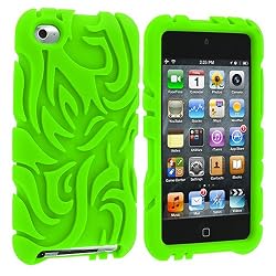 Neon Green Totem Cool Wave Design Silicone Skin Case Cover Accessory for Apple Ipod Touch 4th Generation 4g 4 8gb 32gb 64gb By Electromaster