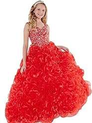 Girls Sweetheart Floor Length Organza Crystals Crystal Lace Sequined Pageant Dress 