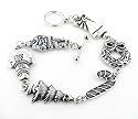 Sterling Silver Santa, Snowman, Tree, Christmas Toggle Bracelet 8" Long