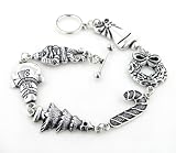 Sterling Silver Santa, Snowman, Tree, Christmas Toggle Bracelet 8 Long