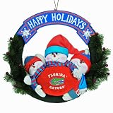 20" NCAA Kansas Jayhawks "Happy Holidays" Triple Snowmen Family Christmas Wreath