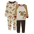 Toddler Boys' Just One Year 4pc Puppy Cotton Pajama Set - Cream/Brown