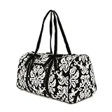 Large Quilted Damask Print Duffle Bag - Black/White