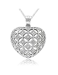 Sterling Silver Diamond Checkered Heart Pendant Necklace, (.1 Cttw, G-H Color, I2-I3 Clarity), 18"
