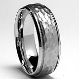 7MM Miligrained, Hammered Stainless Steel Ring Sizes 8 to 12