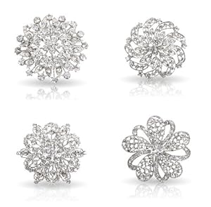 Bundle Monster Womens Fancy Vintage Clear Crystal Bling Bezel Flower Fashion Brooch Set - 1 (4pcs per set)