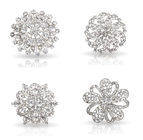 Bundle Monster Womens Fancy Vintage Clear Crystal Bling Bezel Flower Fashion Brooch Mixed Lot
