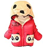 （ワボーズ） Waboats女の子 ボーイ立体的なパンダ柄柔らかいスエード調プラス厚いビロードコットンコート 子供アウターウエア レッド 120