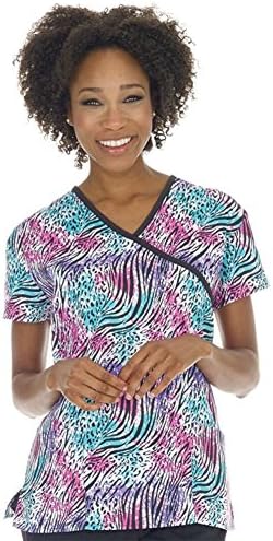 Ladies Mock Wrap Top, Tropical Tiger, 9903-1229 TROPICAL TIGER M