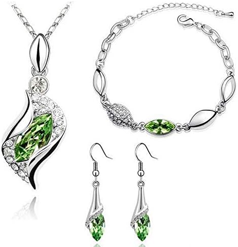 Globalmate Fashion Jewelry Platinum-plated Fashion Jewelry Set with Green Crystal Element necklace &amp; bracelet &amp; Earrings