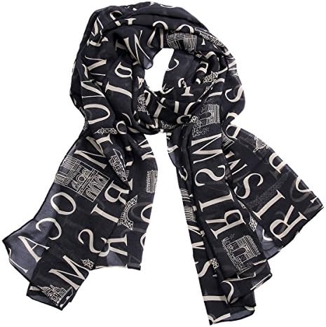 Albonie Letter Eiffel Tower Pattern Chiffon Shawl Wrap Long Scarf