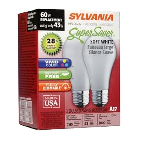 Sylvania 19009 A17 43-Watt Halogen Super Saver, 2-Pack