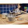 Children's Quality 6-piece Stainless Steel Playset *Set includes covered pot, tea kettle with lid, frying pan, saucepan, colander and a ladle*