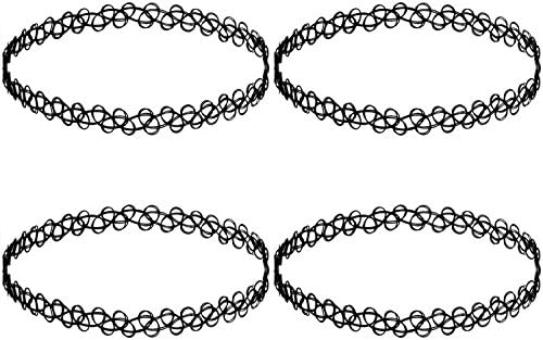 Antels Gothic Stretch Elastic Double Line Henna Tattoo Henna Choker Pendant Collar Necklace 4 Pack Black