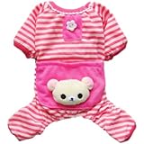 Cute Bear Comfy Dog Pajams Dog Shirt Stripes Dog Jumpsuit Pet Dog Clothes, Medium