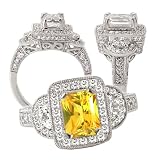 18k Chatham 7x5mm emerald cut yellow sapphire color #3 engagement ring with split shank