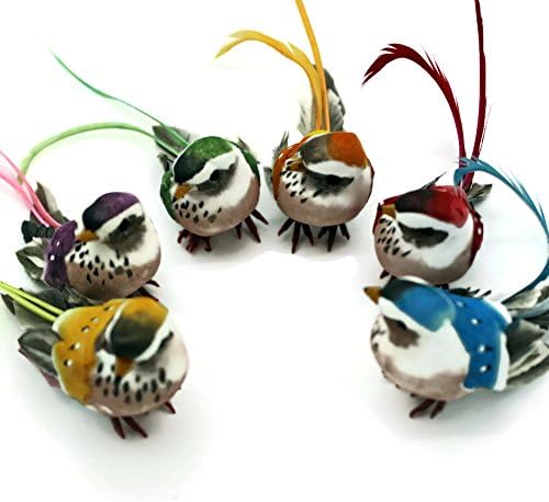 Set of 6 - Multi Colored - Artificial Craft Birds - Fake Birds - Mushroom Birds - Darice