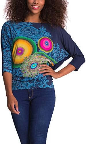Desigual Women's Mille Woman Woven Blouse Short Sleeve, Navy, Medium