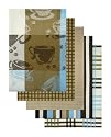 Ritz 5-Piece Egyptian Flat Kitchen Towel Set Tossed Coffee, Blue/Brown