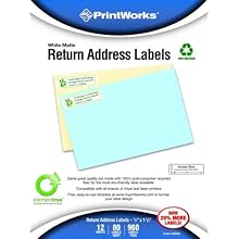 Printworks Elementree White Matte Return Address Labels for Inkjet or Laser Printers or Copiers, 100% Recycled, 12 Sheets/Pack,.5 inch x 1.75 inch, 00488