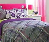Gray Purple Girls Reversible Plaid Twin Comforter Set 3 Pieces