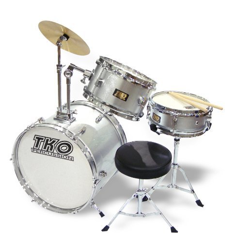 TKO 99 Kids/Children's Junior Drum Set with Sticks - Metallic Silver