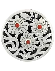 Sterling Silver Brooch / Pendant Red Beads, 1 5/8 inch tall
