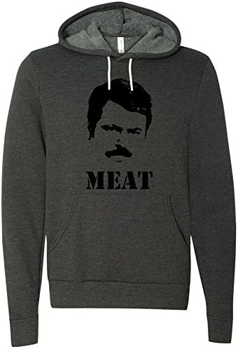 RON SWANSON MEAT HOODIE PARKS AND REC UNISEX FITTED HOODED SWEATSHIRT (XL, Dark Heather)