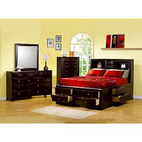 Phoenix Eastern King Bookcase Storage Bedroom 4pc Set in Deep Rich Cappuccino Finish