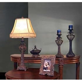 5pc Table Lamp and Candle Sticks Set in Antique Bronze Finish